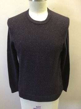 Mens, Pullover Sweater, DYLAN GRAY, Aubergine Purple, Gray, Viscose, Nylon, Speckled, L, Eggplant Speckled with Gray, Ribbed Knit Crew Neck/Waistband/Cuff/Sides