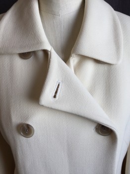 J. CREW, Beige, Wool, Acetate, Solid, Shinny Beige Lining, 3/4 Length, Collar Attached, Double Breasted, 2 Patch Pockets, Long Sleeves, Short Belt with 2 Buttons Back