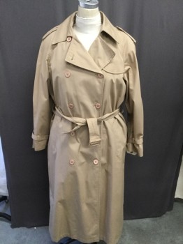 Womens, Coat, Trenchcoat, NEIL MARTIN, Khaki Brown, Polyester, Cotton, Solid, 12, Double Breasted, Epaulet, Notched Lapel, Pocket Flap, Belt, Detachable Plaid Lining