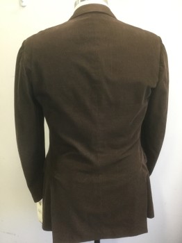 Mens, Sportcoat/Blazer, CANTARELLI, Brown, Cotton, Cashmere, Solid, 44, 3 Buttons,  3 Pockets, Corduroy, Notched Lapel,