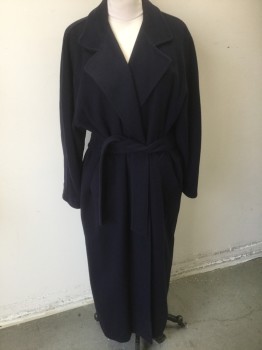 Womens, Coat, SEARLE BLATT STUDIO, Navy Blue, Wool, Solid, 8, Dark Navy, Open at Center Front with No Buttons/Closures, Wide Notched Lapel, 2 Pockets, Oversized Fit, Ankle Length, **With Matching Belt