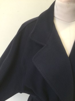 Womens, Coat, SEARLE BLATT STUDIO, Navy Blue, Wool, Solid, 8, Dark Navy, Open at Center Front with No Buttons/Closures, Wide Notched Lapel, 2 Pockets, Oversized Fit, Ankle Length, **With Matching Belt