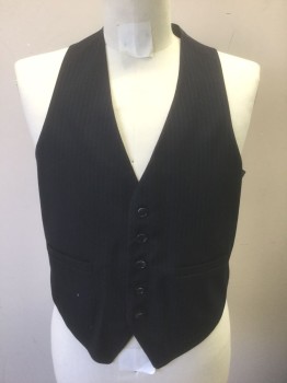 Mens, Suit, Vest, N/L, Navy Blue, Lt Gray, Wool, Stripes - Pin, 38, Navy with Light Gray Pinstripes, 5 Buttons, 2 Welt Pockets, Solid Dark Navy Lining and Back, **Panels Added at Side Seams
