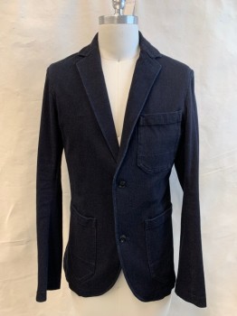 Mens, Sportcoat/Blazer, G STAR RAW, Dk Blue, Denim Blue, Cotton, Elastane, Solid, S, Herringbone, Single Breasted, Collar Attached, Notched Lapel, 3 Pockets, 2 Buttons