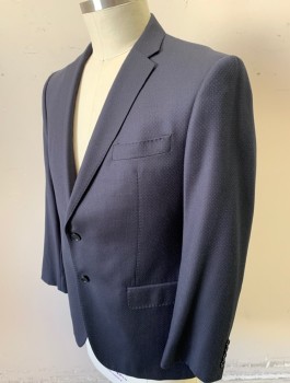 Mens, Sportcoat/Blazer, EMPORIO ARMANI, Navy Blue, Blue, Wool, Dots, 42S, Single Breasted, Notched Lapel with Hand Picked Stitching, 2 Buttons, 3 Pockets