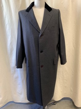 NL, Dk Gray, Wool, Notched Lapel, Black Velvet Collar, Single Breasted, Button Front, 3 Buttons, 3 Pockets, Long-line 
*Small Stain on Left Shoulder