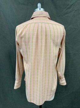 ELIOT, Pink, Cream, Lt Blue, Goldenrod Yellow, Cotton, Synthetic, Stripes, Geometric Stripe, Button Front, Pointy Collar Attached, Long Sleeves, Button Cuff, 2 Pockets,