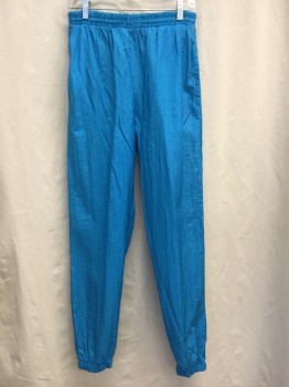 N/L, Turquoise Blue, Nylon, Solid, Elastic Drawstring Waistband, Elastic Cuffs, 2 Pockets,
