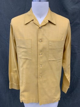 Mens, Shirt, MTO, Mustard Yellow, White, Cotton, Grid , 32, 15.5, M, Button Front, Collar Attached, 2 Pockets, Long Sleeves, Button Cuff,