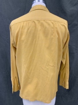 MTO, Mustard Yellow, White, Cotton, Grid , Button Front, Collar Attached, 2 Pockets, Long Sleeves, Button Cuff,