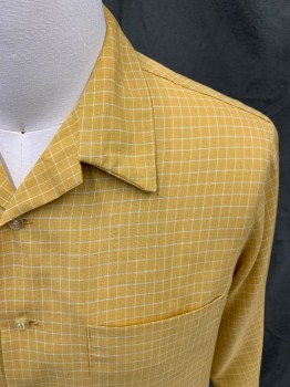 MTO, Mustard Yellow, White, Cotton, Grid , Button Front, Collar Attached, 2 Pockets, Long Sleeves, Button Cuff,