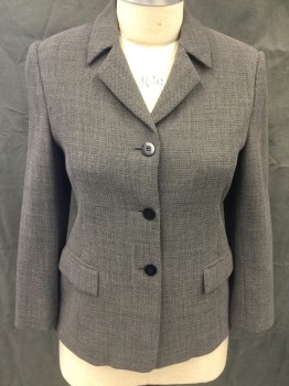 CLASSIQUES ENTIER, Gray, Black, Wool, Pin Dot, Gray Textured with Center Black Dot, Single Breasted, Collar Attached, Notched Lapel, 3 Buttons,  2 Flap Pockets, Long Sleeves