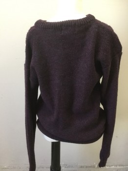 JOHN HENRY, Plum Purple, Wool, Heathered, Cable Knit, Crew Neck, Long Sleeves, Pullover, Blocks of Cable Knit Squares on Front