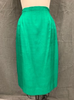 MTO, Kelly Green, Silk, Solid, Pencil Skirt, 1" Waistband, Back Zip, Small Stains on Front,