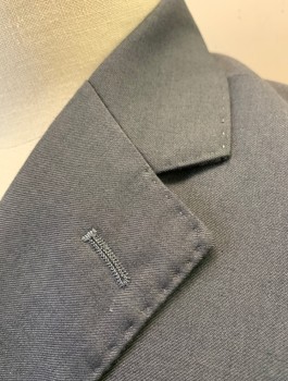 Mens, Sportcoat/Blazer, DOPPELGANGER, Dk Gray, Polyester, Viscose, Solid, 44R, Single Breasted, Notched Lapel, 2 Buttons, 3 Pockets, Hand Picked Stitching Accents