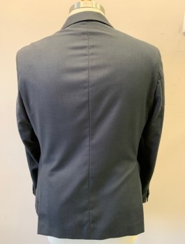 Mens, Sportcoat/Blazer, DOPPELGANGER, Dk Gray, Polyester, Viscose, Solid, 44R, Single Breasted, Notched Lapel, 2 Buttons, 3 Pockets, Hand Picked Stitching Accents