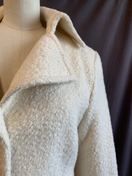 Womens, Coat, N/L, Off White, Wool, Rayon, Solid, S, Snap Front, 2 Pockets, 2 Faux Pockets, Notched Lapel, Belted Back