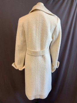Womens, Coat, N/L, Off White, Wool, Rayon, Solid, S, Snap Front, 2 Pockets, 2 Faux Pockets, Notched Lapel, Belted Back