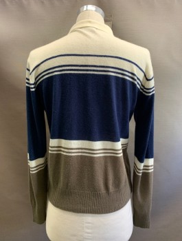 Mens, Shirt, SUTTON PLACE, Off White, Navy Blue, Brown, Acrylic, Stripes, C: 40, S, L/S, 3 Buttons, Collar Attached,