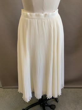 Womens, Skirt, N/L, Ivory White, Polyester, Solid, 8, W 27, Side Zipper, File Pleat, Below Knee Length