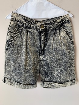 Womens, Shorts, ROGLINS, Black, Cotton, Acid Wash, W28, Slant Pockets, Zip Front, Pleated Front, 2 Back Pckts, Cuffed, Stained