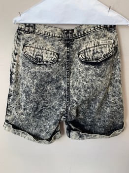 Womens, Shorts, ROGLINS, Black, Cotton, Acid Wash, W28, Slant Pockets, Zip Front, Pleated Front, 2 Back Pckts, Cuffed, Stained