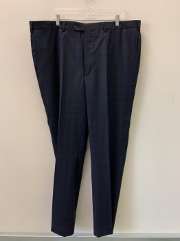 TED BAKER, Navy Blue, Wool, Polyester, Plaid, F.F, Side Pockets, Zip Front, Belt Loops,