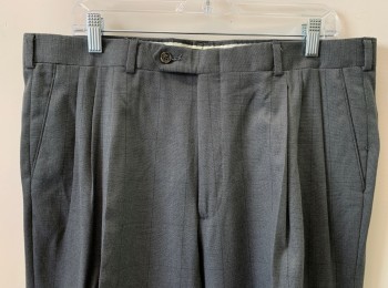 Mens, Suit, Pants, DIOR, Gray, Charcoal Gray, Wool, Plaid, Pleated, Side Pockets, Zip Front, Cuffed