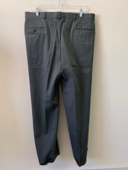 Mens, Suit, Pants, DIOR, Gray, Charcoal Gray, Wool, Plaid, Pleated, Side Pockets, Zip Front, Cuffed