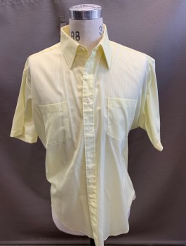 Mens, Shirt, SUMMER TONES, Butter Yellow, Polyester, Cotton, Stripes - Pin, S/S Collar, Button Down 2 Pocket