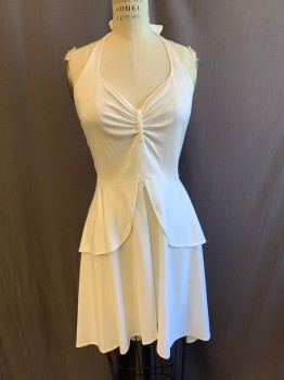 Womens, Dress, CLIMAX, Off White, Polyester, Solid, XS, Halter, Hankerchief Hem