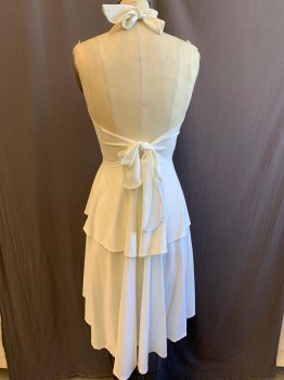 Womens, Dress, CLIMAX, Off White, Polyester, Solid, XS, Halter, Hankerchief Hem