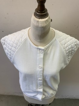 Womens, Top, DREAM WEAVER, White, Polyester, Solid, M, Slvls, CN,  Button Front, Quilted Shoulders,