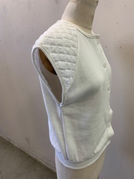 DREAM WEAVER, White, Polyester, Solid, Slvls, CN,  Button Front, Quilted Shoulders,