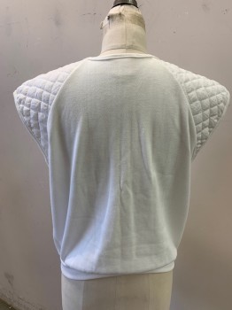 Womens, Top, DREAM WEAVER, White, Polyester, Solid, M, Slvls, CN,  Button Front, Quilted Shoulders,