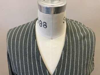 Mens, Sweater, JOCKEY SPORTSWEAR, C 38, M, Gray with White Vertical Stripes, Wool, L/S, Cardigan, V-N,