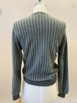 JOCKEY SPORTSWEAR, Gray with White Vertical Stripes, Wool, L/S, Cardigan, V-N,