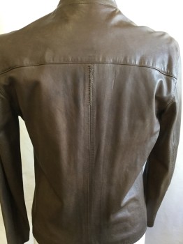 Mens, Leather Jacket, JOHN VARVATOS, Brown, Leather, Solid, C42, Zip Front, 3 Welt Pocket, Collar Band