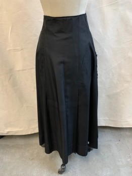 NL, Black, Synthetic, A-Line, Hook & Eye at Left Front,  2 Pockets with Fabric Covered Buttons, Hole at Right Pocket, Tears at Left Back Near Seam, Floor Length Hem, Two Tuck Pleat at Front