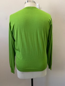 Mens, Pullover Sweater, VERSACE, Lime Green, Cashmere, Silk, Solid, XXL, V-N, L/S,