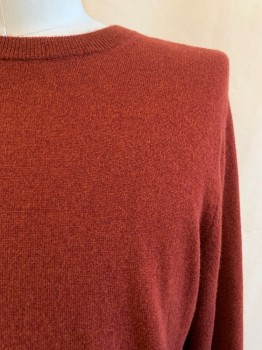 Mens, Pullover Sweater, THEORY, Brick Red, Cashmere, Solid, L, Crew Neck, Long Sleeves