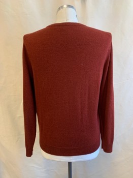 Mens, Pullover Sweater, THEORY, Brick Red, Cashmere, Solid, L, Crew Neck, Long Sleeves