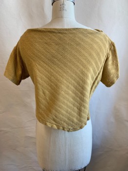 NL, Mustard Yellow, Cotton, Textured Fabric, Boat Neckline, S/S, Self Diagonal Stripe, V Shape Hem *Aged