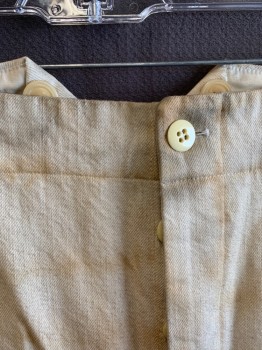 NL, Beige, Cotton, Solid, F.F, Button Front, 2 Side Pockets, Inside Suspender Buttons, Stirrups, Aged