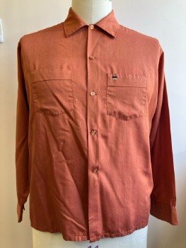 Mens, Shirt, BROOKDALE, L, Rust Brown, Solid, C.A., B.F., L/S, 2 Pockets