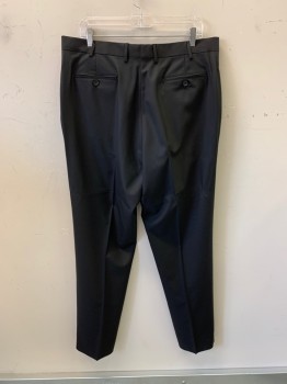 Mens, Suit, Pants, BROOKS BROTHERS, Black, Wool, 36/32, Side Pockets, Zip Front, F.F, 2 Back Welt Pockets
