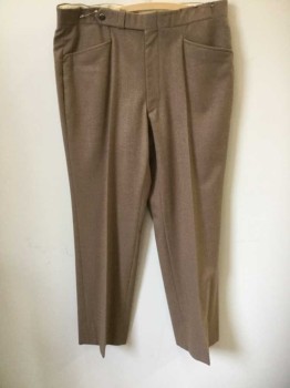 TATTERSALL LTD., Beige, Wool, Solid, Flat Front, Tab Waist with 1 Button Closure, Zip Fly, 4 Pockets, Straight Leg, Late 1970's