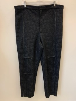 Mens, Sci-Fi/Fantasy Pants, NO LABEL, Black, Polyester, Cotton, Speckled, 40/29, F.F, Zip Front, Black Piping Detail, Made To Order