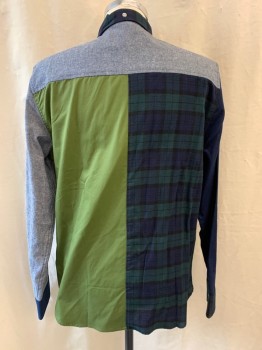 Mens, Casual Shirt, PENFIELD, Navy Blue, Black, Teal Green, Olive Green, Heather Gray, Cotton, Color Blocking, Plaid, L, Collar Attached, Button Down Collar, Button Front, Long Sleeves, 1 Pocket