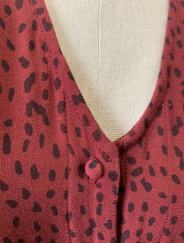RAILS, Red Burgundy, Black, Rayon, Viscose, Spots , Crepe, S/S, Button Front, Scoop Neck, Elastic Waist, Cropped Leg, **With Matching Fabric BELT